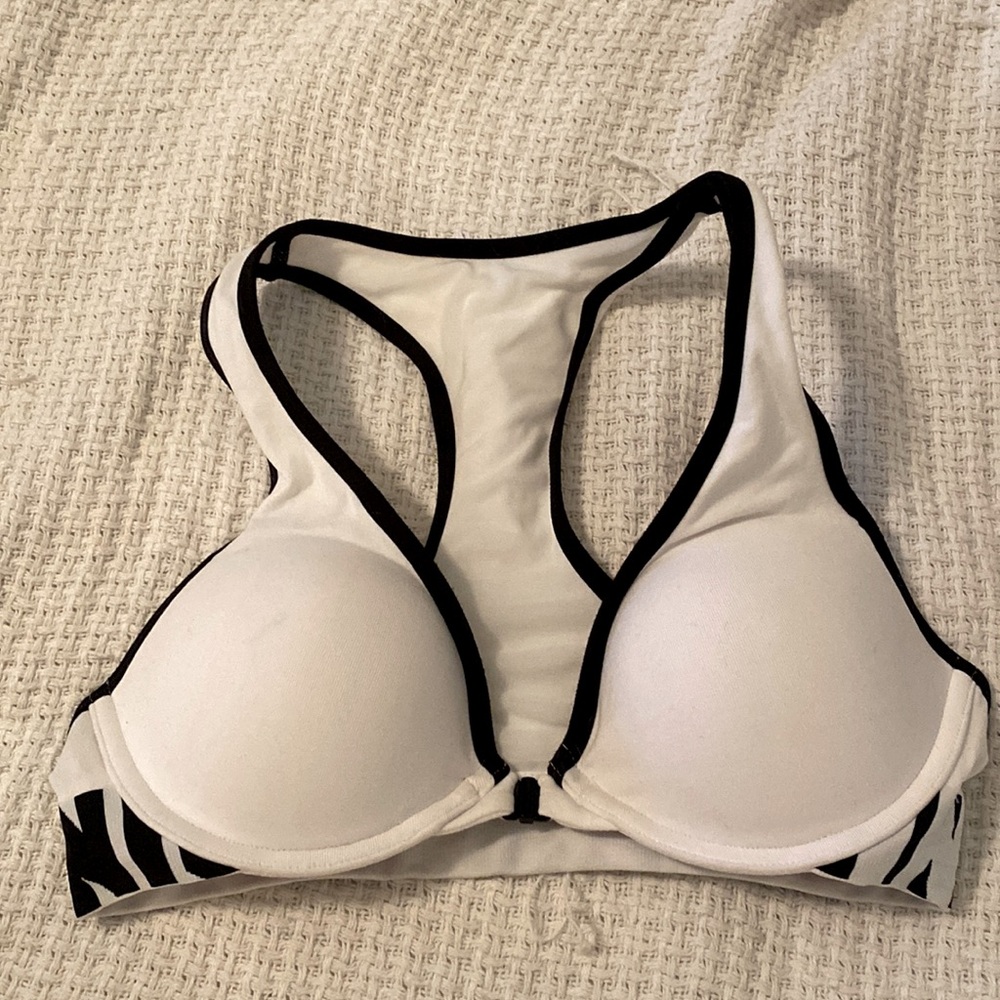 Victoria's Secret Pink Cool & Comfy Wireless Push-Up Bra White Logo Band | 32C